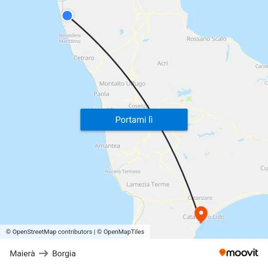 Maierà to Borgia map