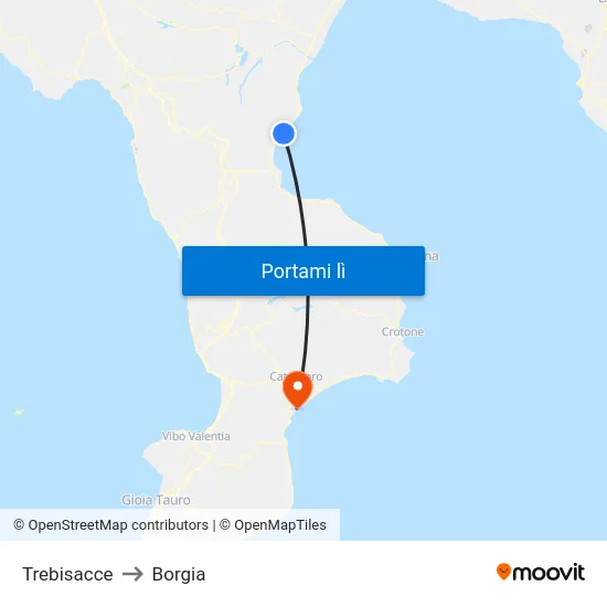 Trebisacce to Borgia map