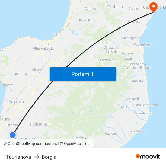 Taurianova to Borgia map