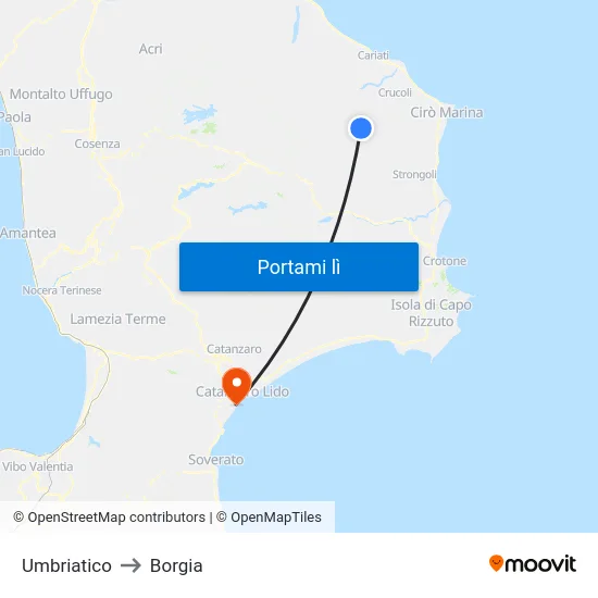 Umbriatico to Borgia map