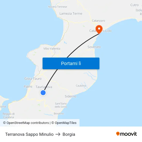 Terranova Sappo Minulio to Borgia map