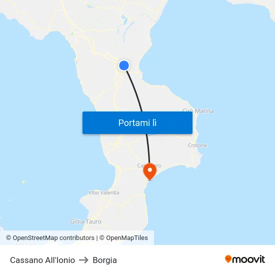 Cassano All'Ionio to Borgia map