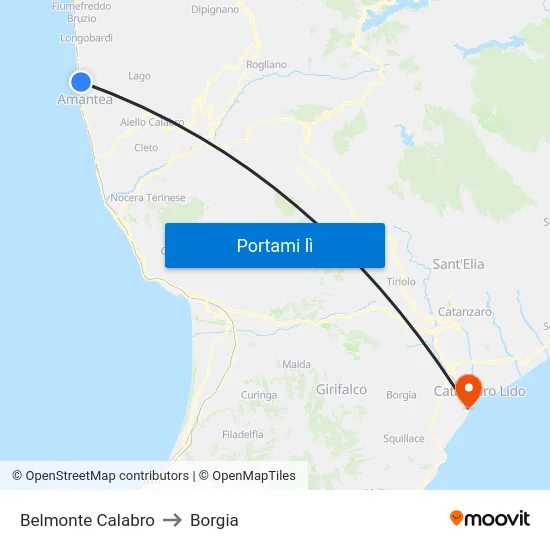 Belmonte Calabro to Borgia map
