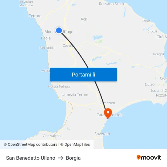 San Benedetto Ullano to Borgia map