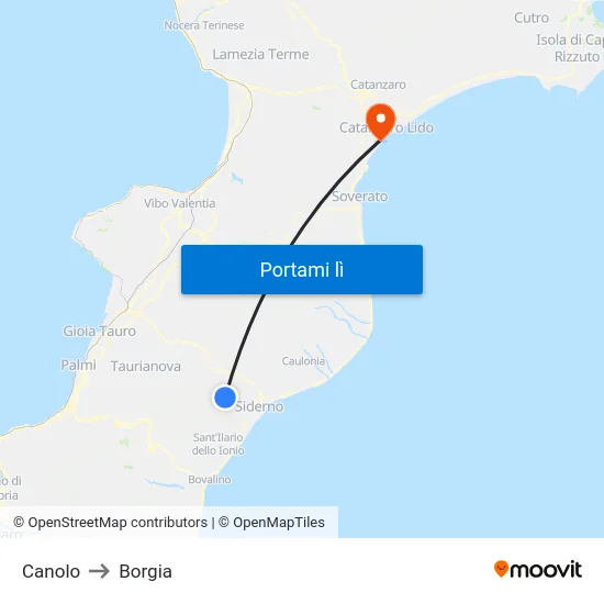Canolo to Borgia map