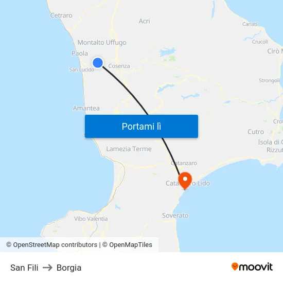 San Fili to Borgia map