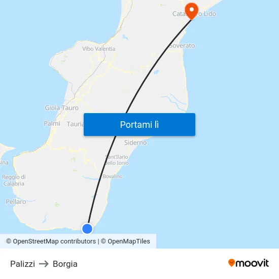Palizzi to Borgia map
