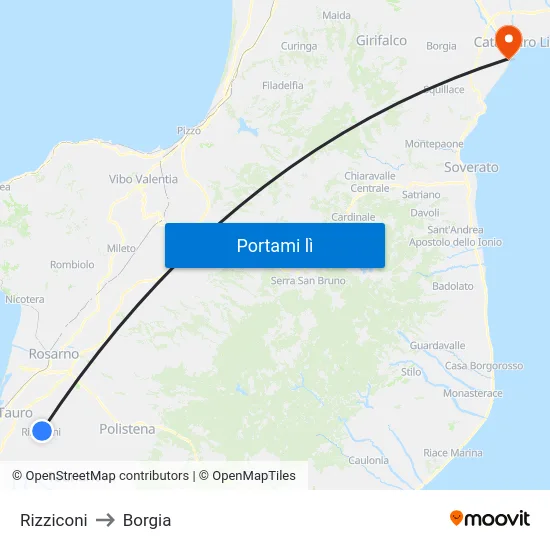 Rizziconi to Borgia map