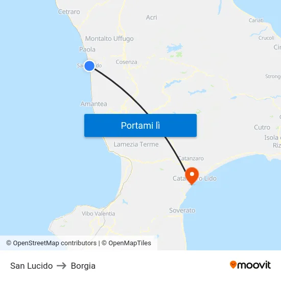 San Lucido to Borgia map