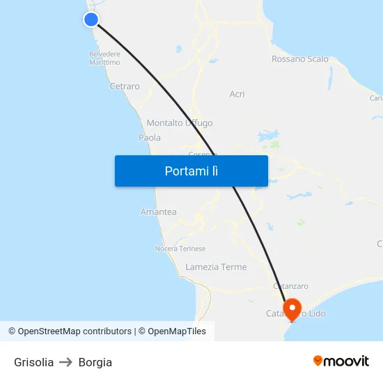 Grisolia to Borgia map