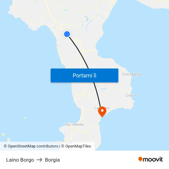 Laino Borgo to Borgia map