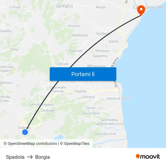 Spadola to Borgia map