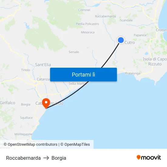 Roccabernarda to Borgia map