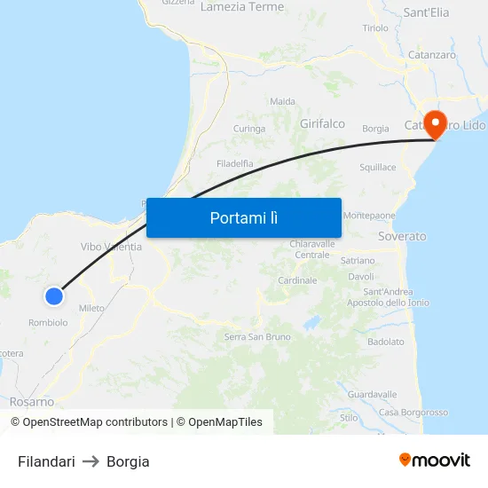 Filandari to Borgia map