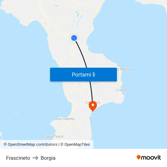 Frascineto to Borgia map
