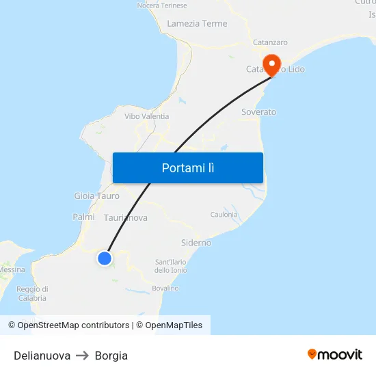 Delianuova to Borgia map