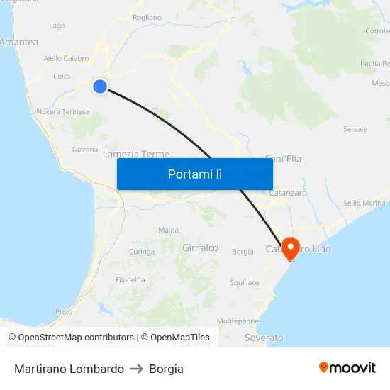 Martirano Lombardo to Borgia map