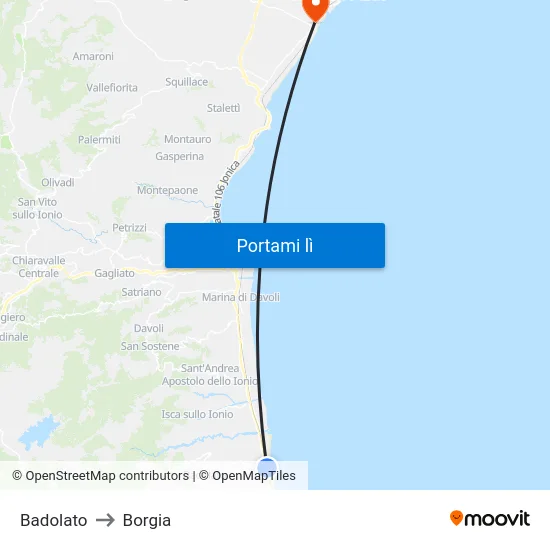 Badolato to Borgia map