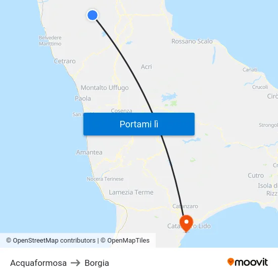 Acquaformosa to Borgia map