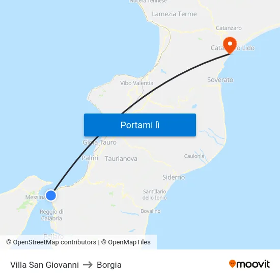 Villa San Giovanni to Borgia map