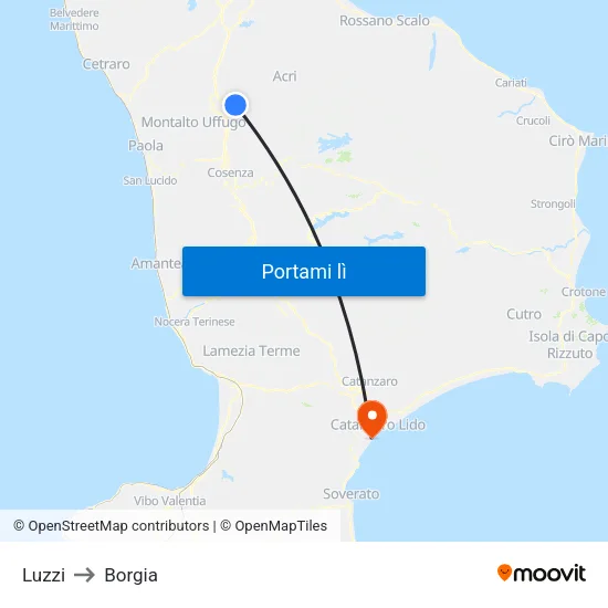 Luzzi to Borgia map