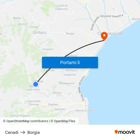 Cenadi to Borgia map