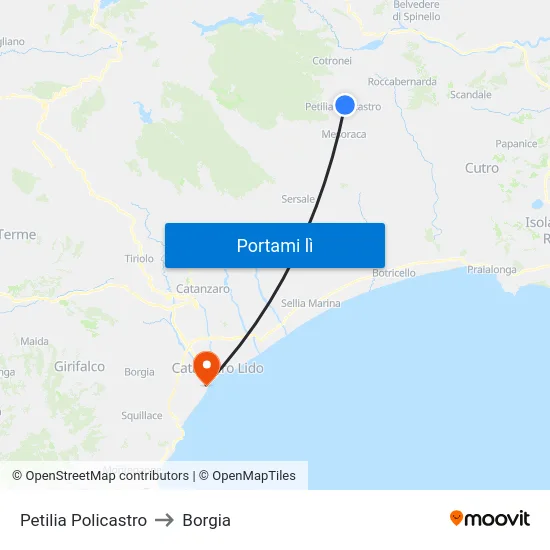 Petilia Policastro to Borgia map