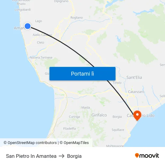 San Pietro In Amantea to Borgia map
