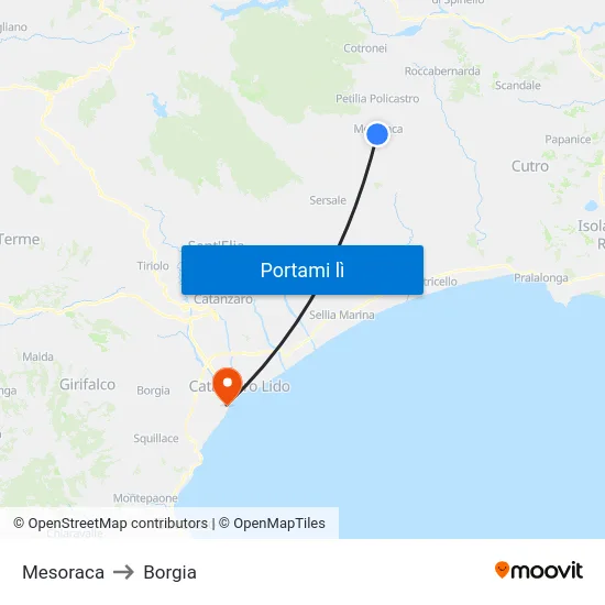 Mesoraca to Borgia map