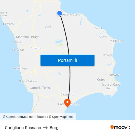Corigliano-Rossano to Borgia map