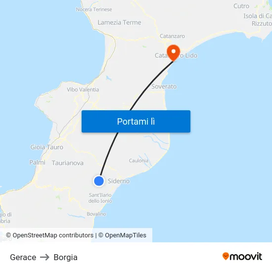 Gerace to Borgia map