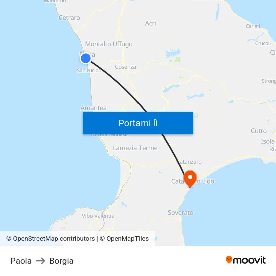 Paola to Borgia map