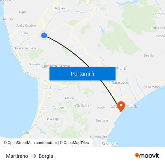 Martirano to Borgia map