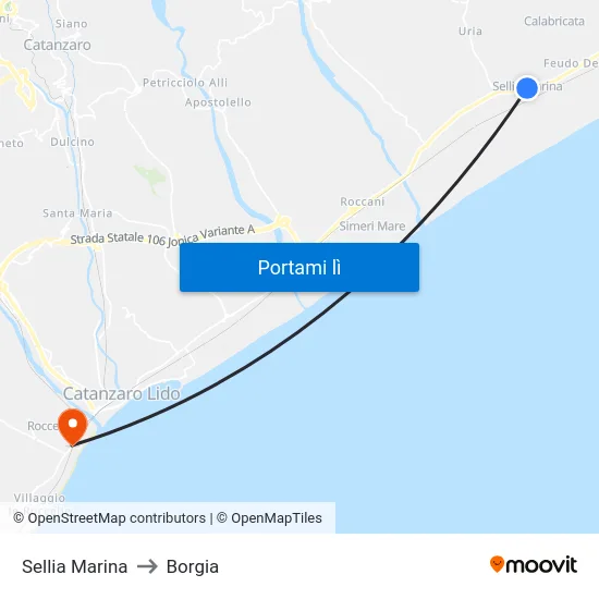 Sellia Marina to Borgia map