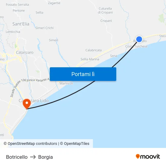 Botricello to Borgia map