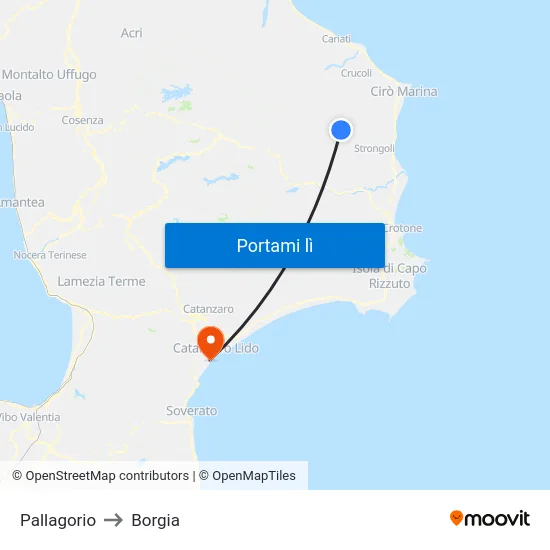 Pallagorio to Borgia map