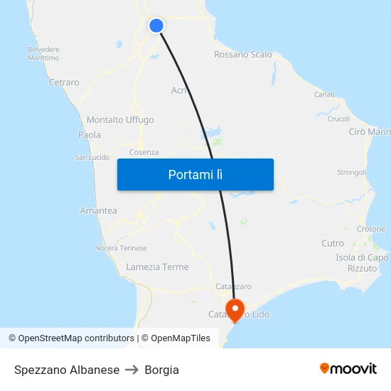 Spezzano Albanese to Borgia map