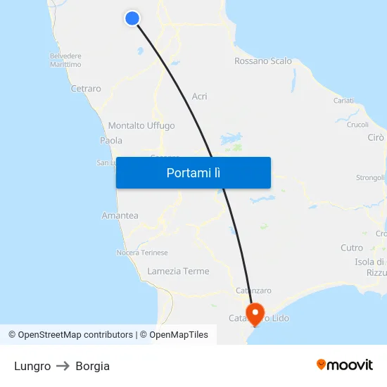 Lungro to Borgia map