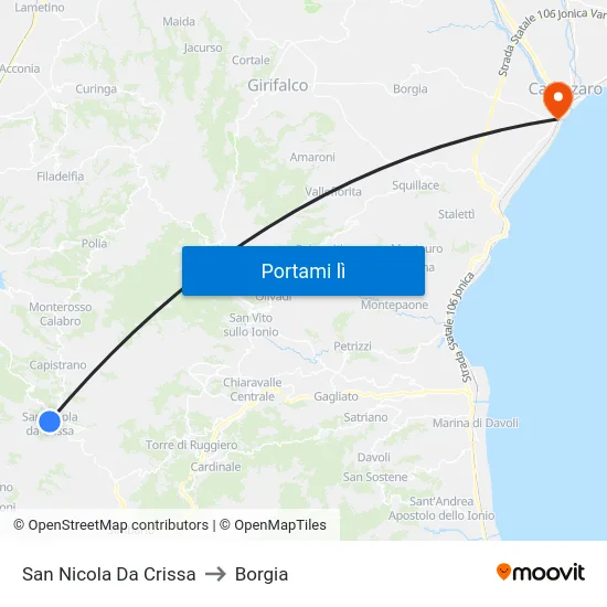 San Nicola Da Crissa to Borgia map