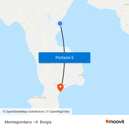 Montegiordano to Borgia map