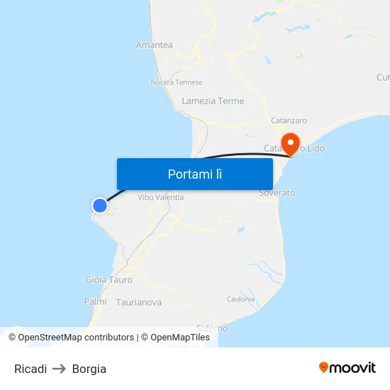 Ricadi to Borgia map