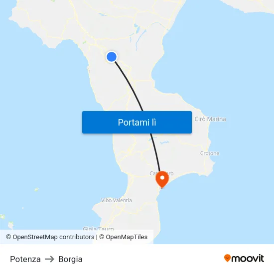 Potenza to Borgia map