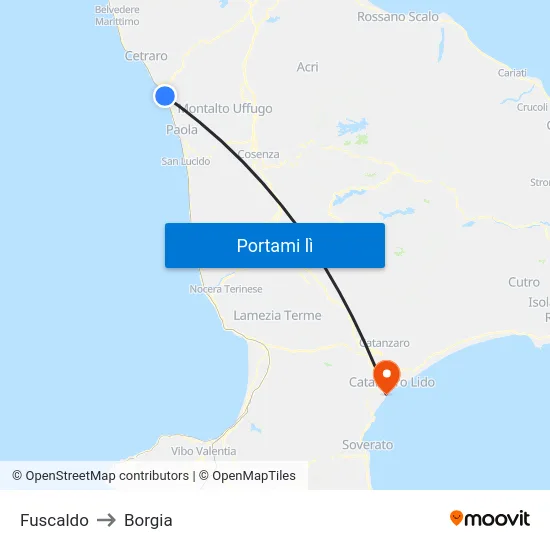 Fuscaldo to Borgia map