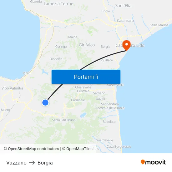 Vazzano to Borgia map
