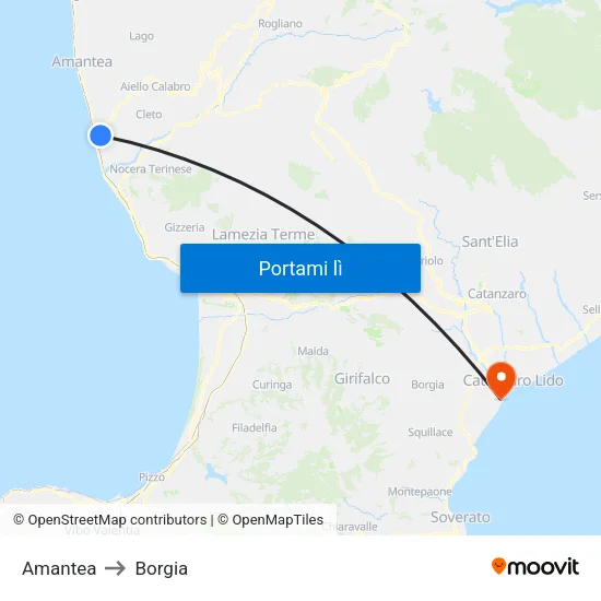 Amantea to Borgia map