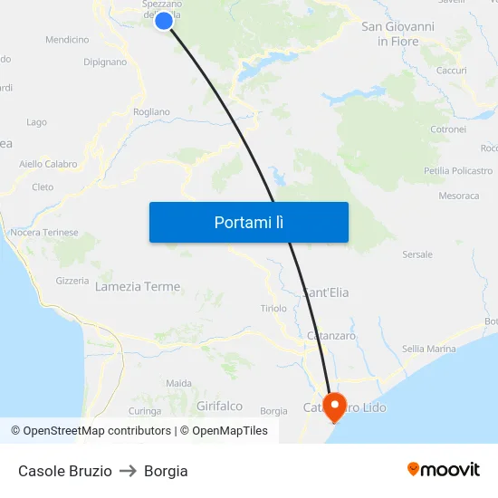 Casole Bruzio to Borgia map