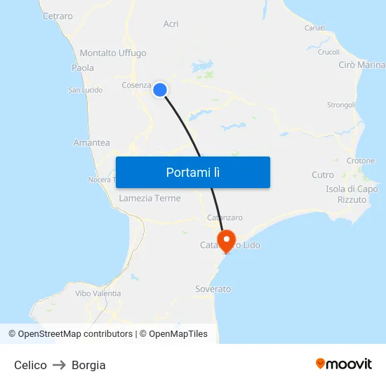 Celico to Borgia map