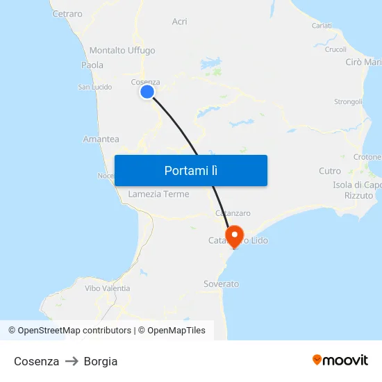 Cosenza to Borgia map