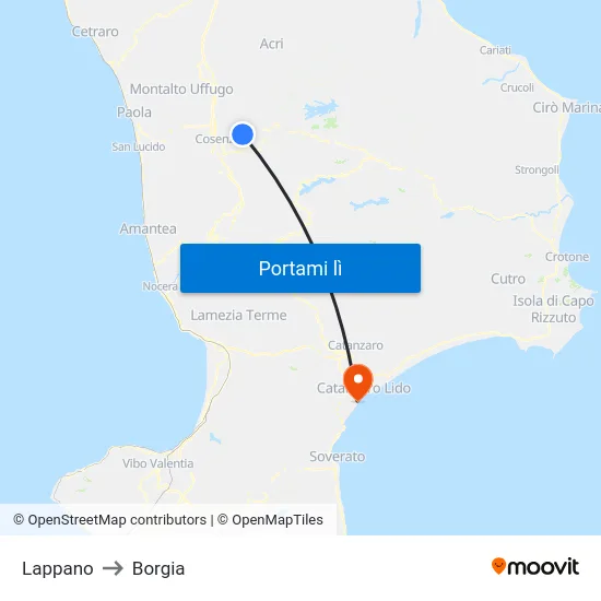 Lappano to Borgia map