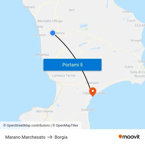 Marano Marchesato to Borgia map